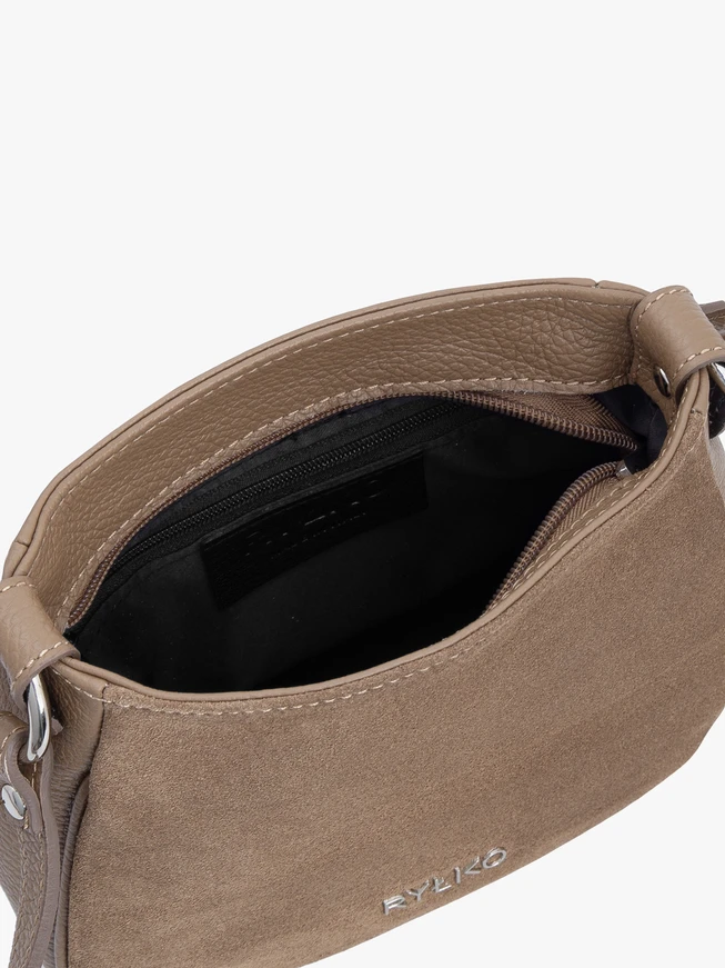 Dark beige leather and velour handbag
