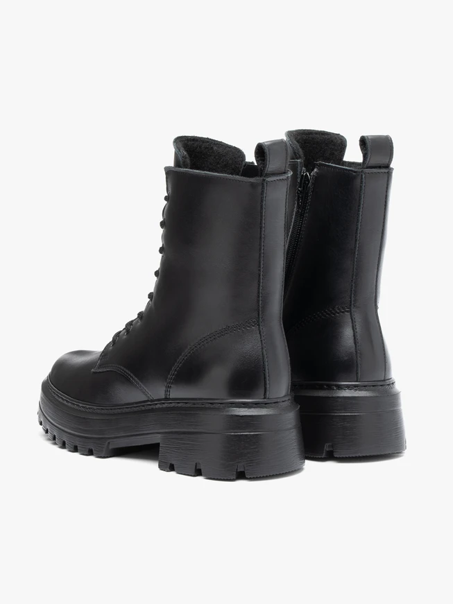 Black full-grain leather hiking boots
