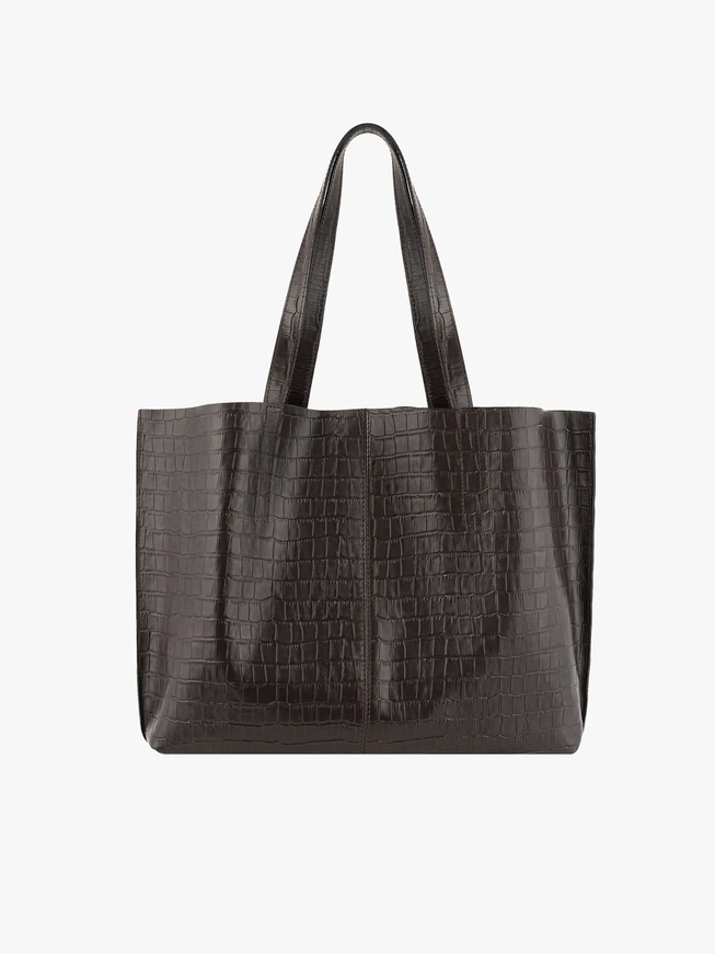 Braune Ledertasche im Krokodilleder-Look