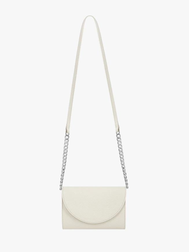 Cream leather clutch bag with chain