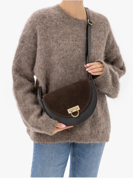 Dunkelbraune Handtasche im Crescent-Stil