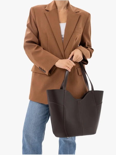Dunkelbraune A4-Shopper-Tasche aus Leder