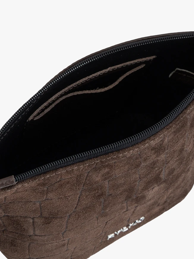 Dark brown crocodile-print handbag