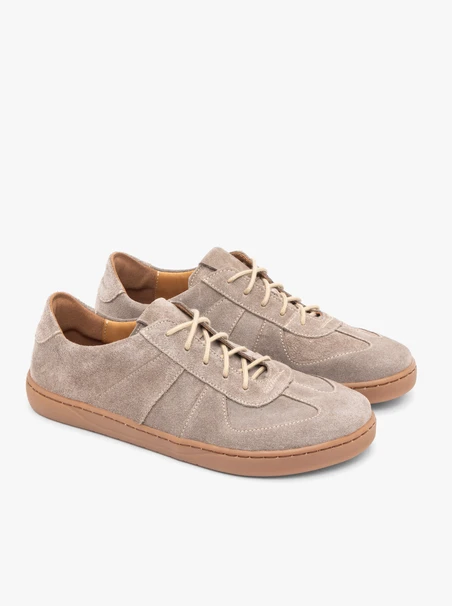 Barfuß Halbschuhe aus grauem Veloursleder