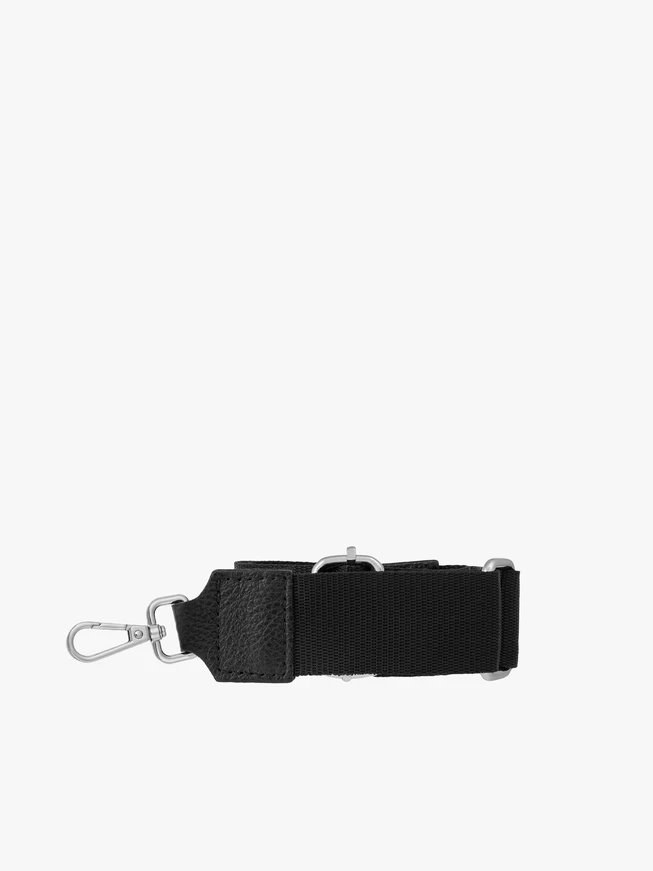 Black Bag Strap Leather and Fabric with Silver Elements