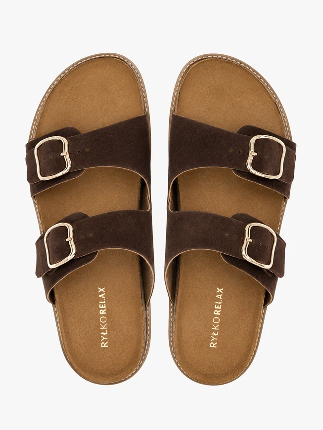 Kastanienbraune Flip-Flops mit zwei Riemen
