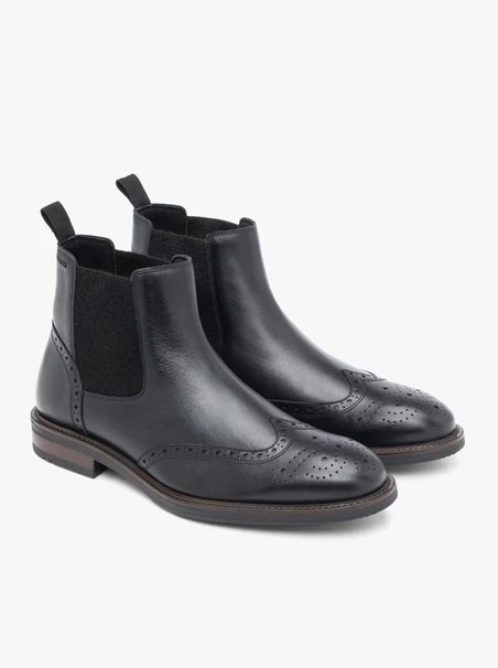 Black, insulated full-grain leather ankle boots