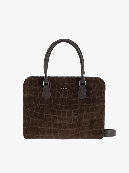 Brown laptop bag with a crocodile-skin pattern