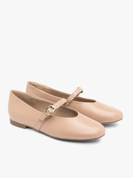 Beige Riemchen-Ballerinas