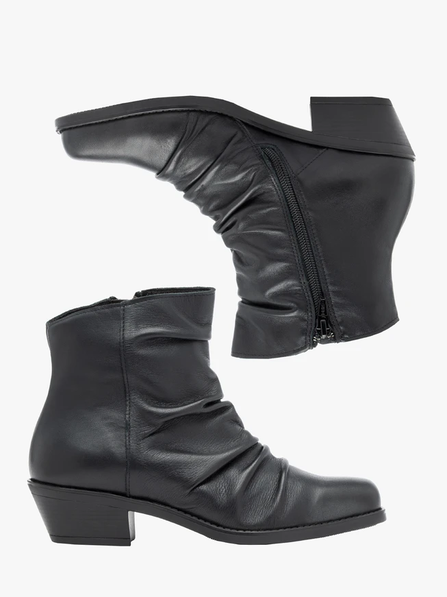 <p>Black crinkled ankle boots</p>