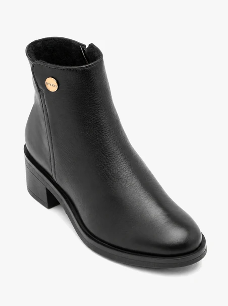Black leather ankle boots with heels