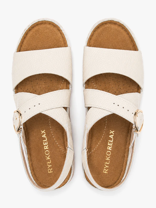 Cream sandals on a low heel