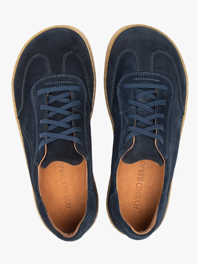 Marineblaue Barfußschuhe aus Veloursleder