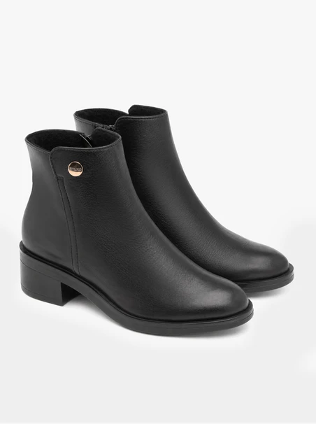 Black leather ankle boots with heels