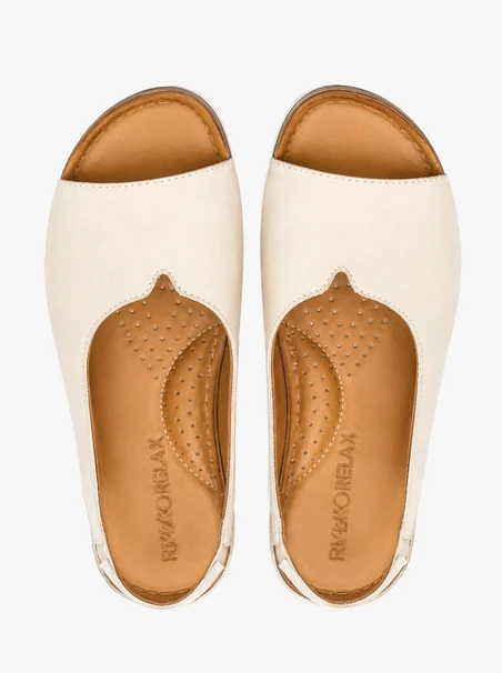 Cream-colored full-grain leather sandals