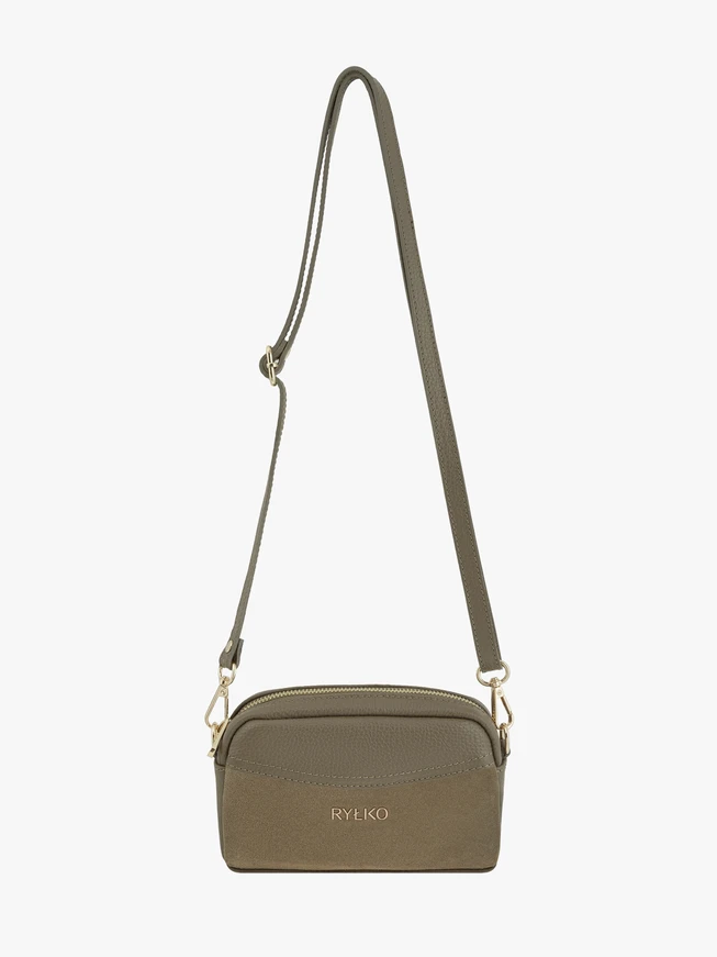Handtasche aus olivfarbenem Leder und Velours