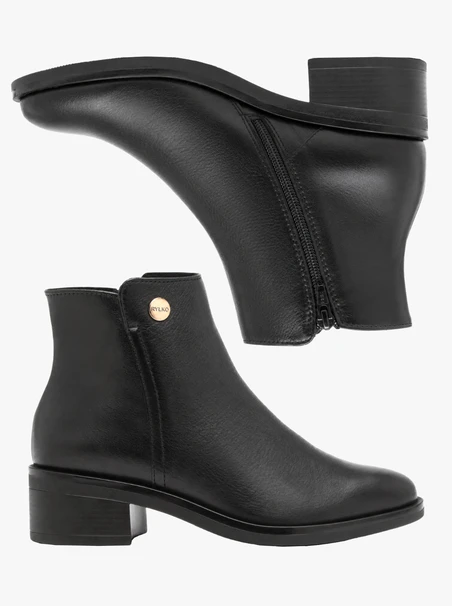 Black leather ankle boots with heels