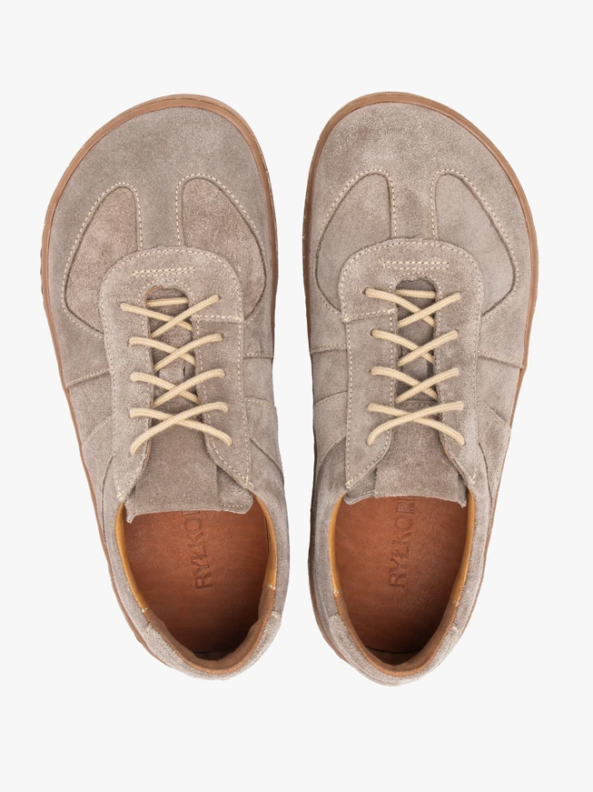 Barfuß Halbschuhe aus grauem Veloursleder