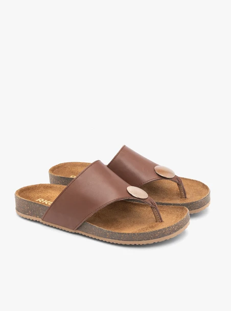 Brown leather flip flops with embellishment