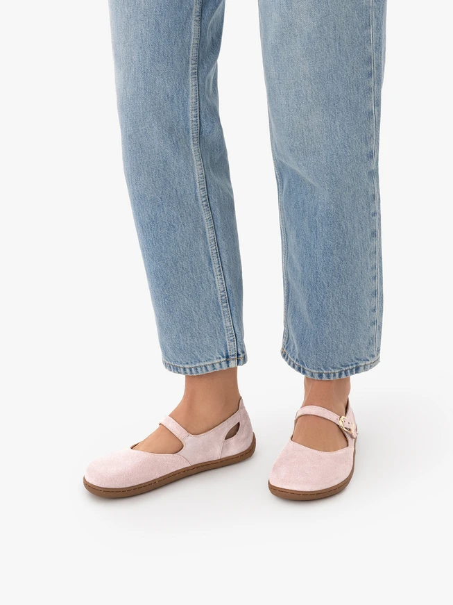Rosa Barfuß-Ballerinas aus Veloursleder