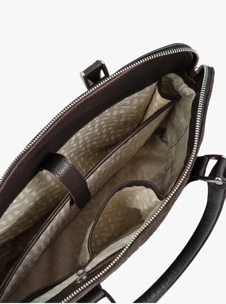 Brown laptop bag with a crocodile-skin pattern