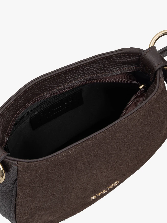 Brown leather and velour handbag