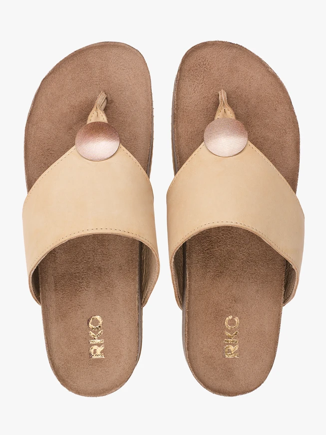Beigefarbene Leder-Flip-Flops