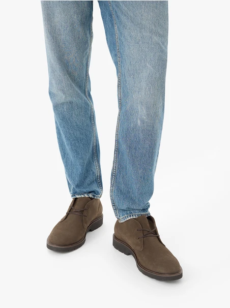 Olive velour leather boots