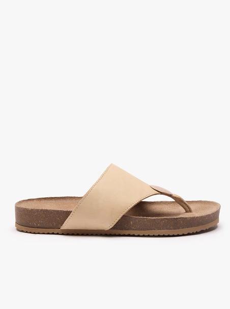 Beige leather flip flops with embellishment