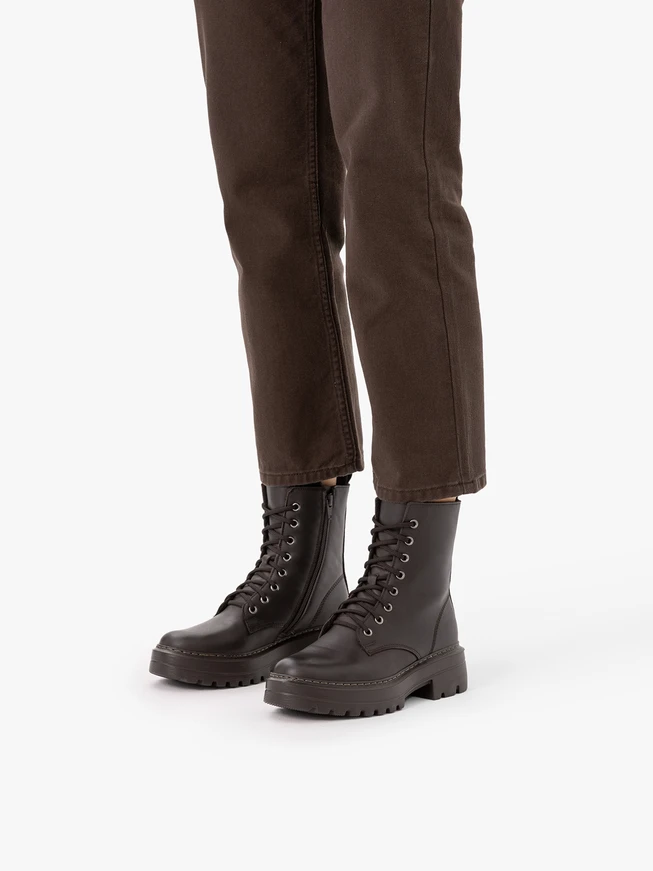 Dark brown full-grain leather hiking boots