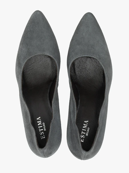 Graphite velour leather pumps with stiletto heel