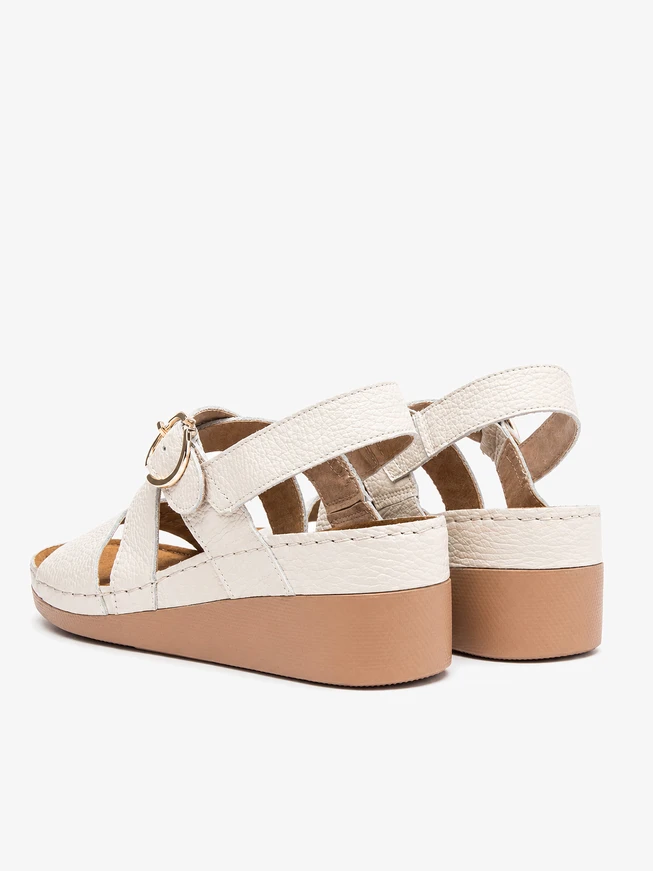 Cream sandals on a low heel