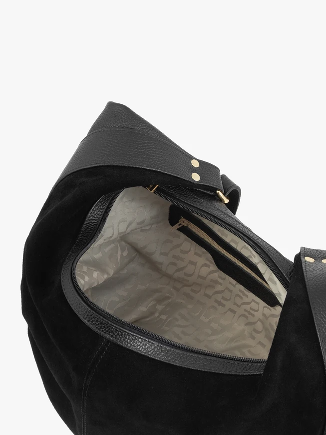 Handtasche aus schwarzem Leder und Velours