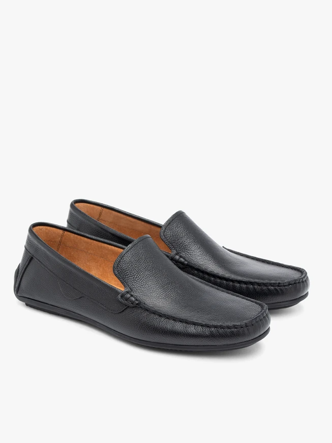 Black grain leather moccasins
