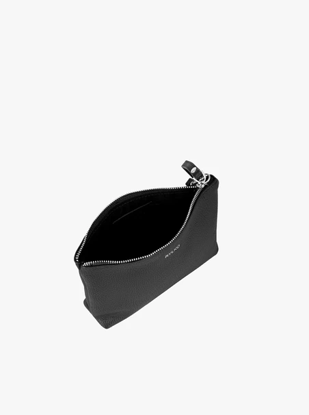 Black full-grain leather makeup bag