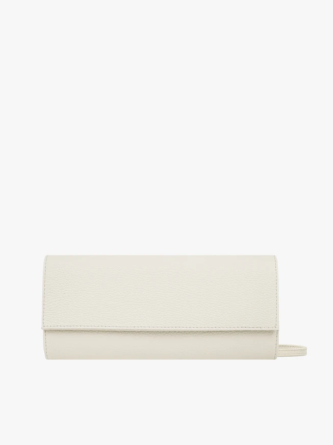 Beige oblong clutch bag with chain