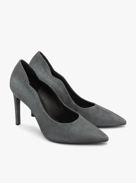 Graphite velour leather pumps with stiletto heel