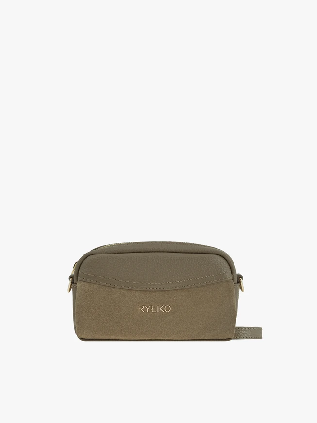 Handtasche aus olivfarbenem Leder und Velours