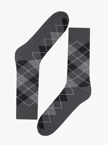Graphite-colored cotton socks with a diamond pattern