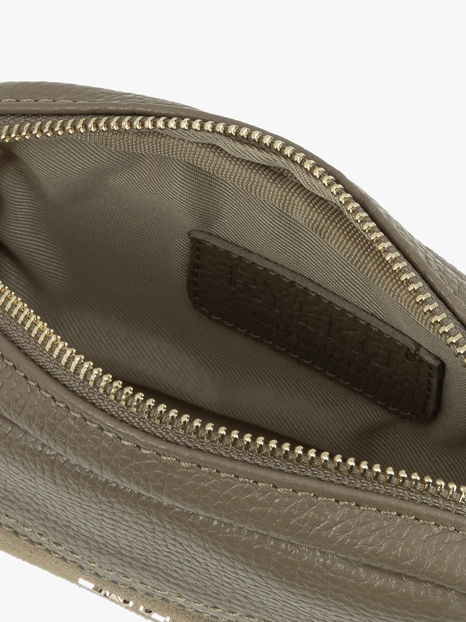 Handtasche aus olivfarbenem Leder und Velours