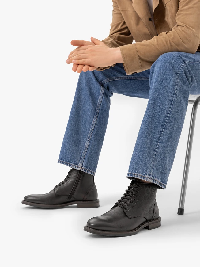 Dark brown full grain leather boots