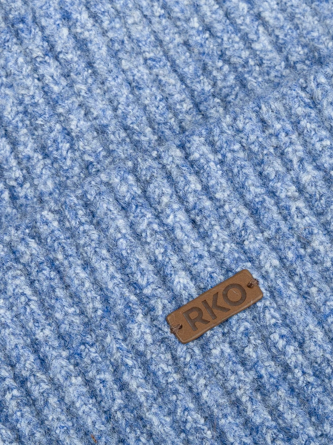 Blue hat with wool accents