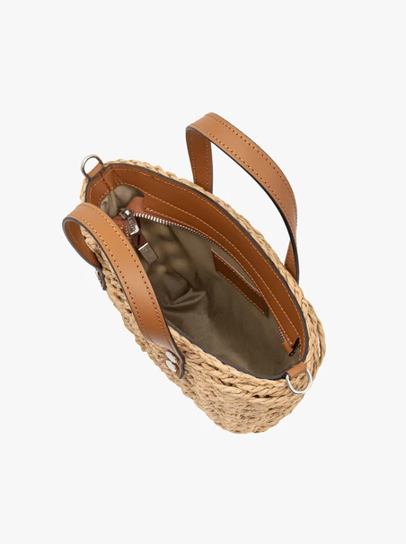 Beige and red basket handbag