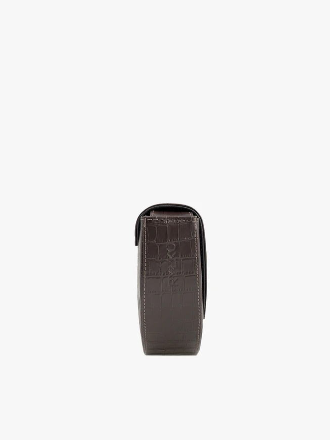 Braune Handtasche im Crescent-Design aus Krokodilleder