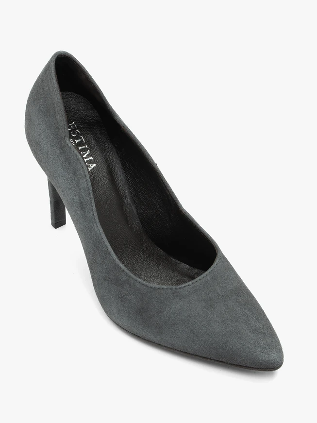 Graphite velour leather pumps with stiletto heel
