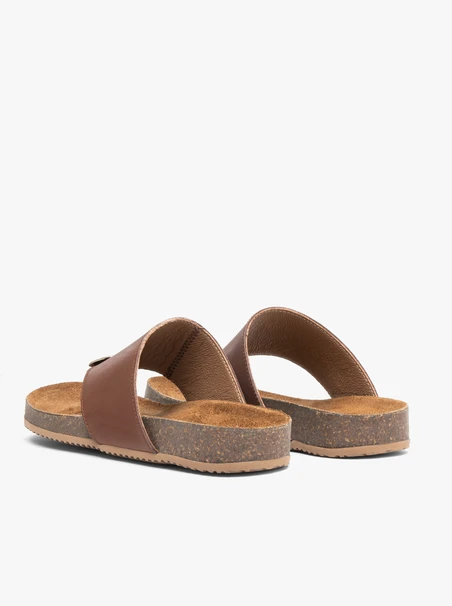 Brown leather flip flops with embellishment