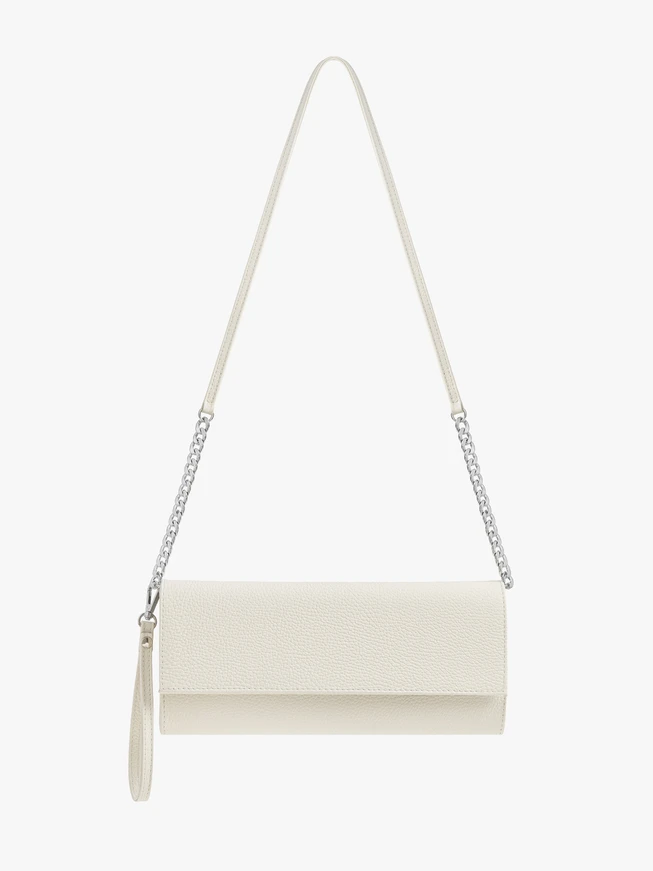 Beige oblong clutch bag with chain