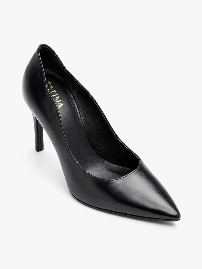 Stiletto-Pumps aus schwarzem genarbtem Leder
