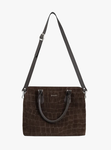 Brown laptop bag with a crocodile-skin pattern
