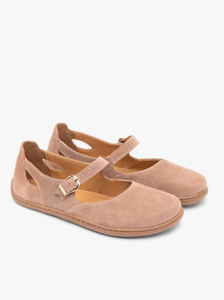 Lachsfarbene Barfuß-Ballerinas aus Veloursleder
